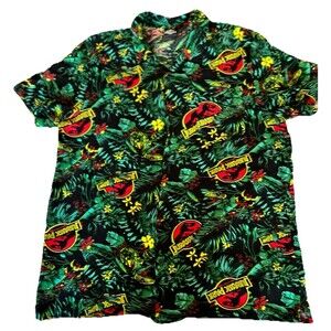 Jurassic Park Button Down Mens Large Hawaiian Shirt Tropical All Over Graphic
